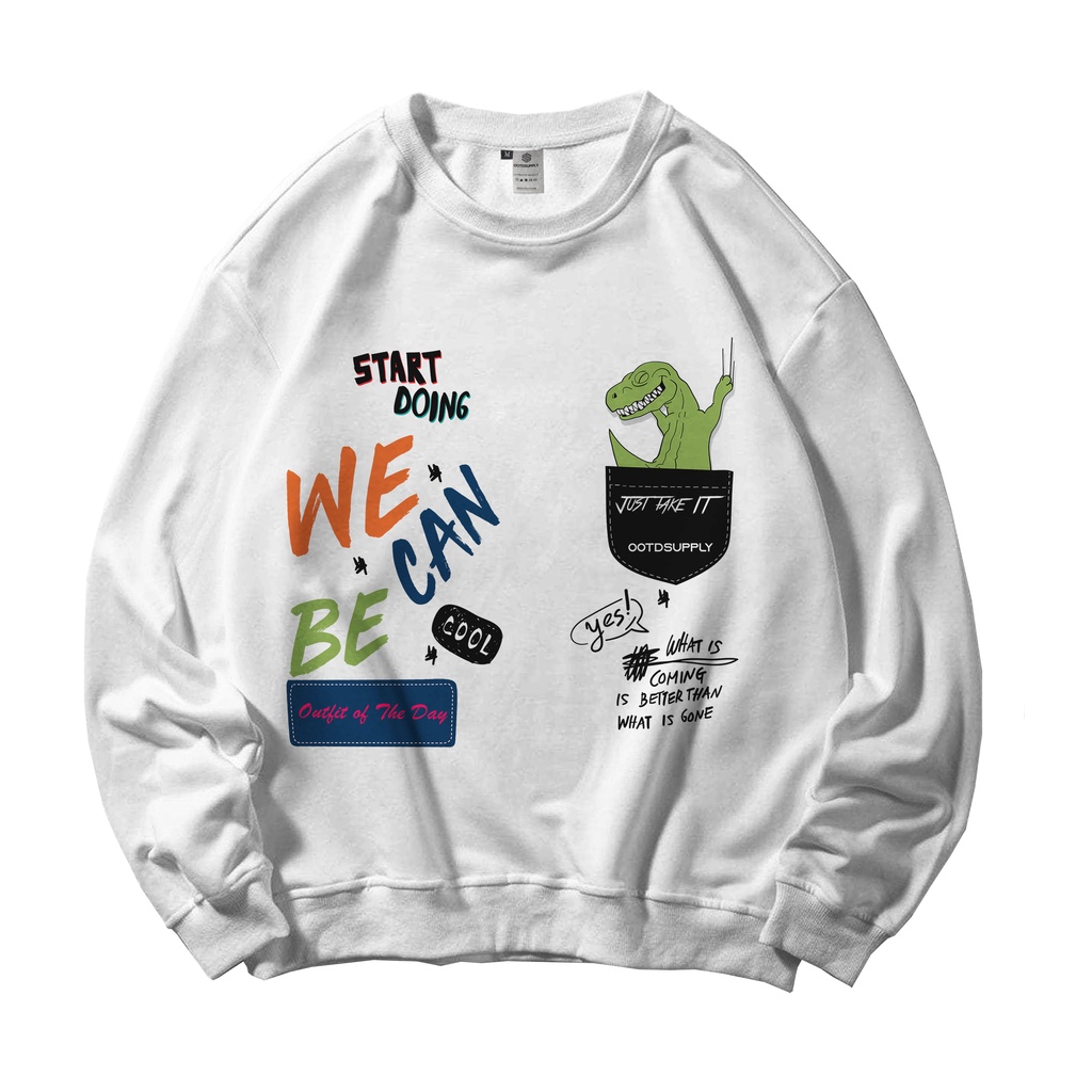 OOTDSUPPLY Crewneck OOTD T-rex White - Sweater Pria Wanita