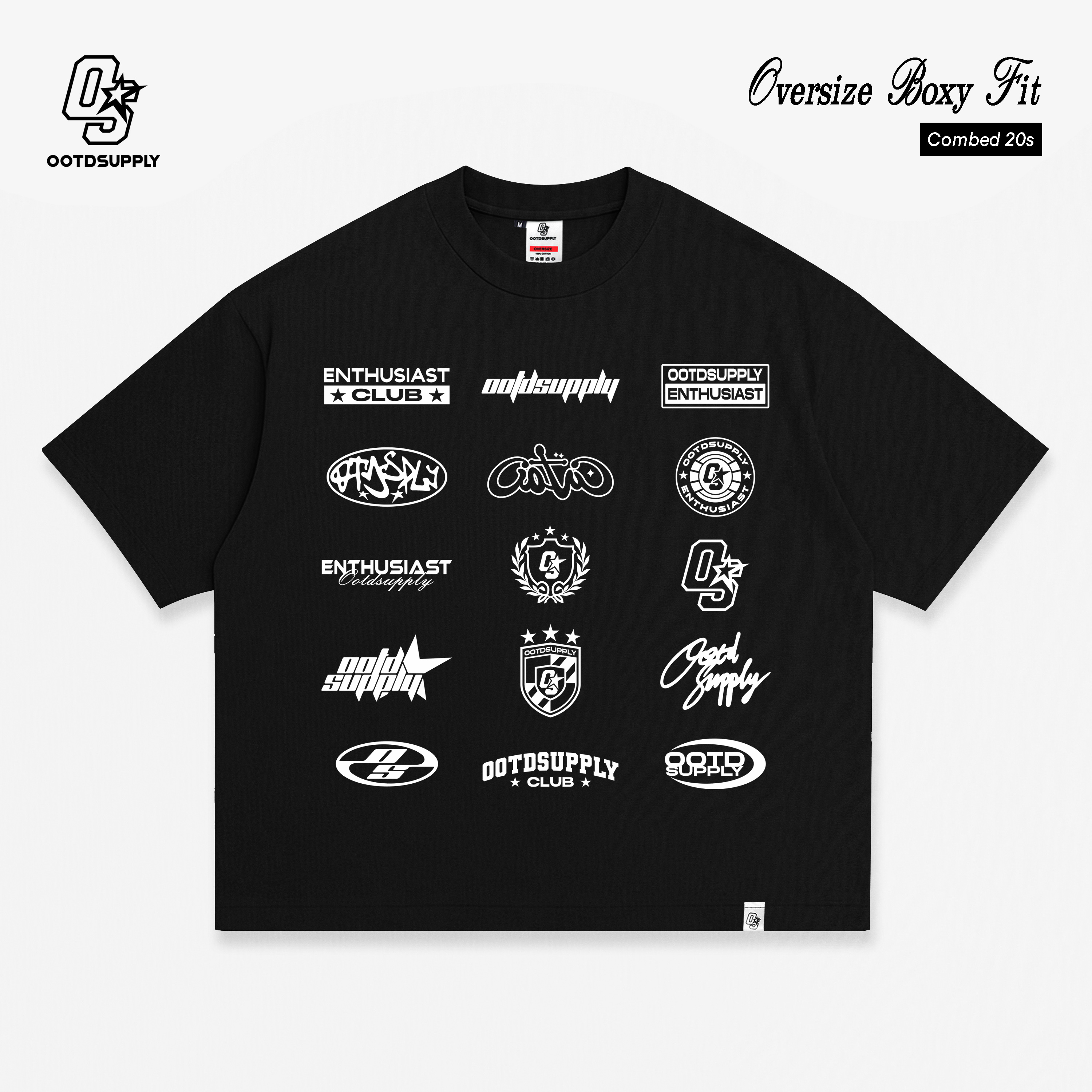 OOTDSUPPLY Boxy Fit Oversize Trail Mark Black l Tshirt Boxyfit l Kaos Boxy OVZBX038