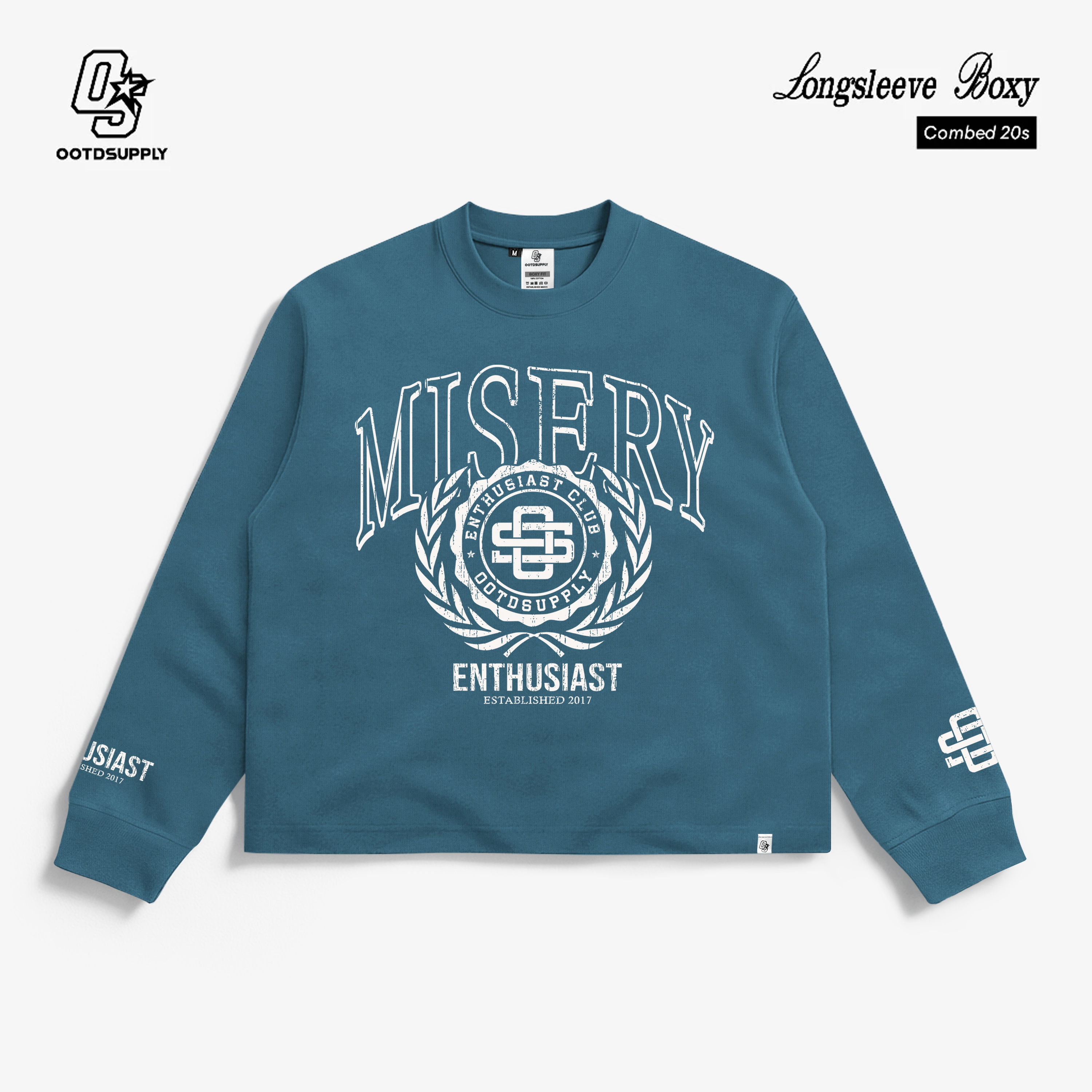 OOTDSUPPLY Longsleeve Boxy 20s Misery Blue Marinir l Oversize T-Shirt Lengan Panjang l Kaos Panjang 