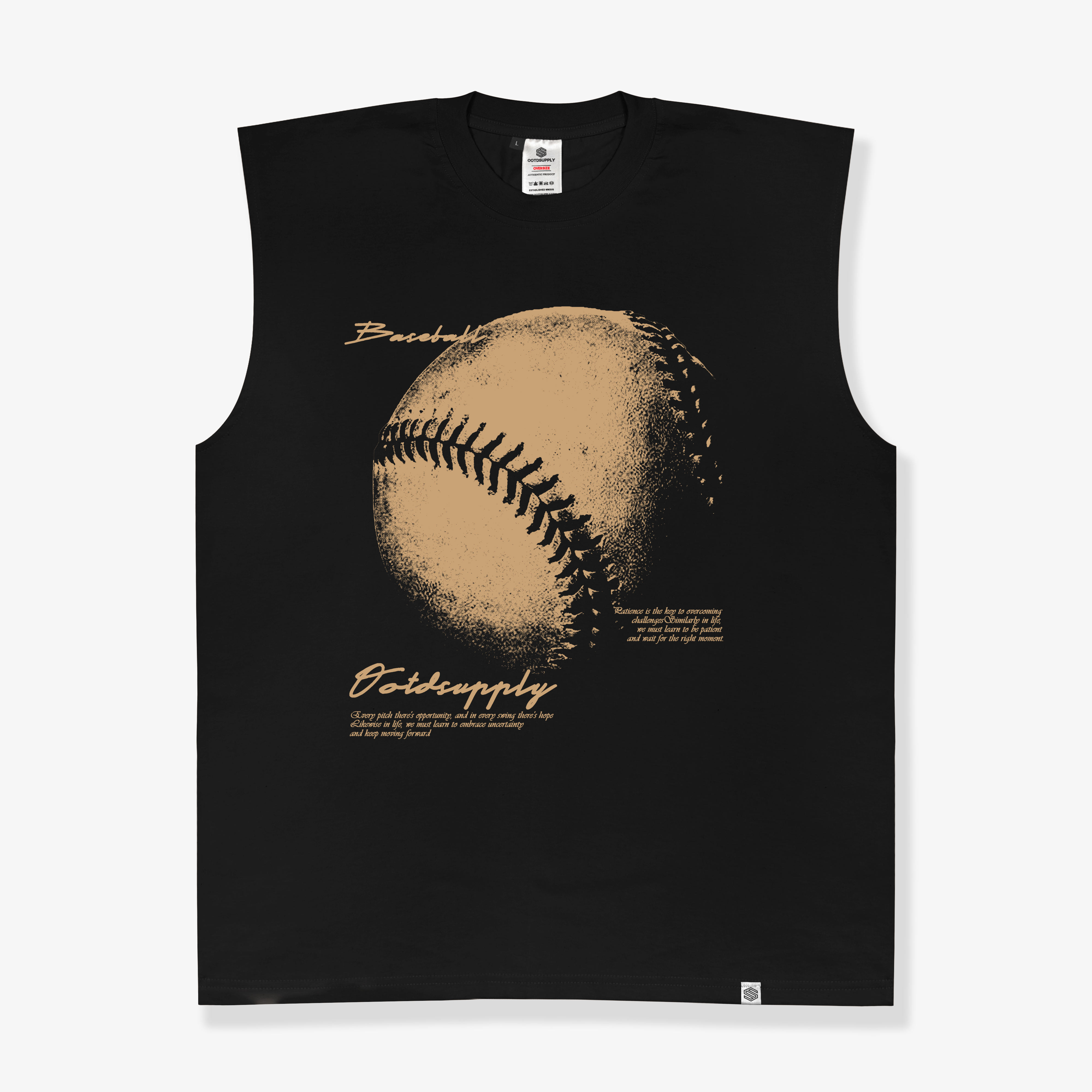 OOTDSUPPLY Oversize Sleeveless Baseball Black & Dark Brown l Kaos Oversize Singlet010