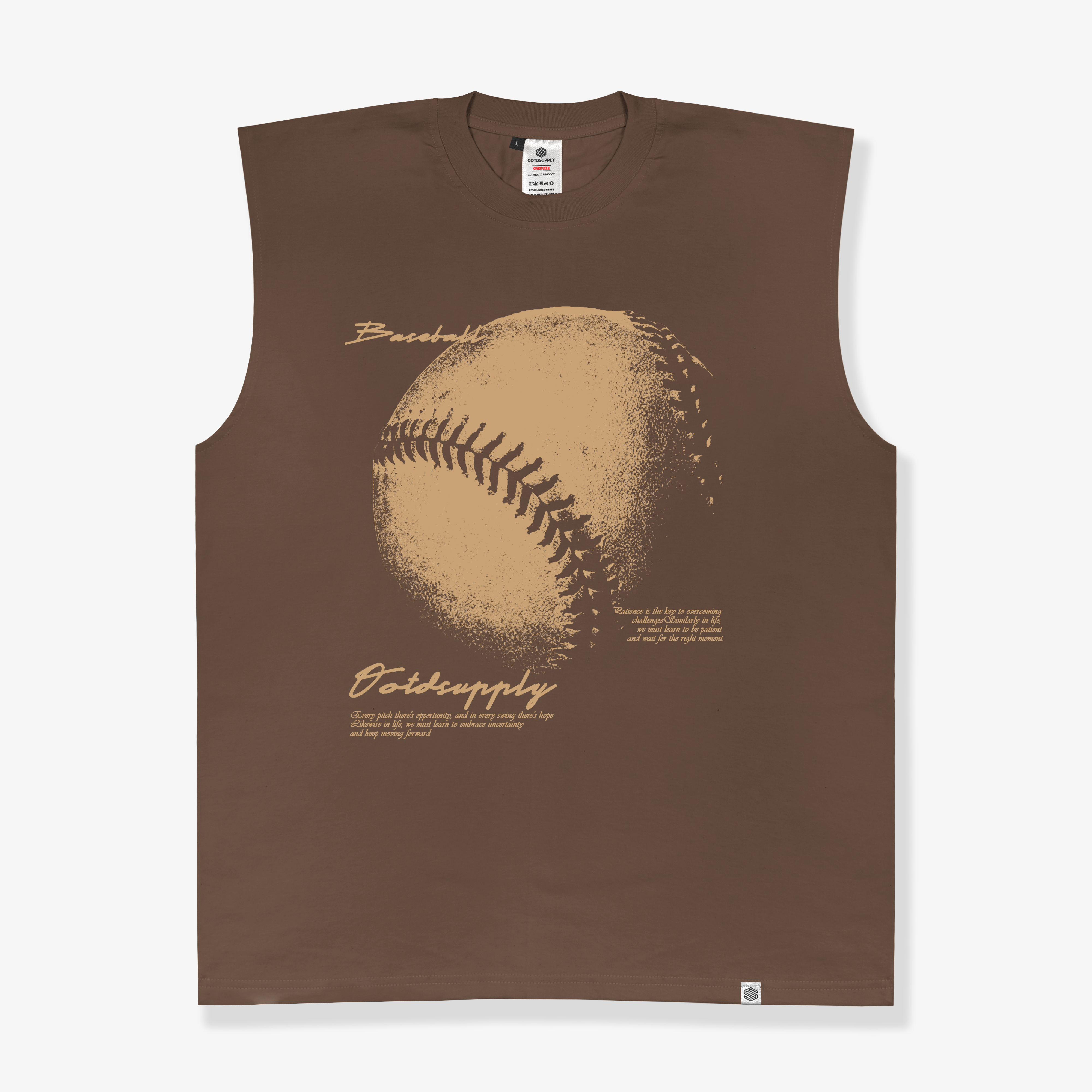 OOTDSUPPLY Oversize Sleeveless Baseball Black & Dark Brown l Kaos Oversize Singlet010