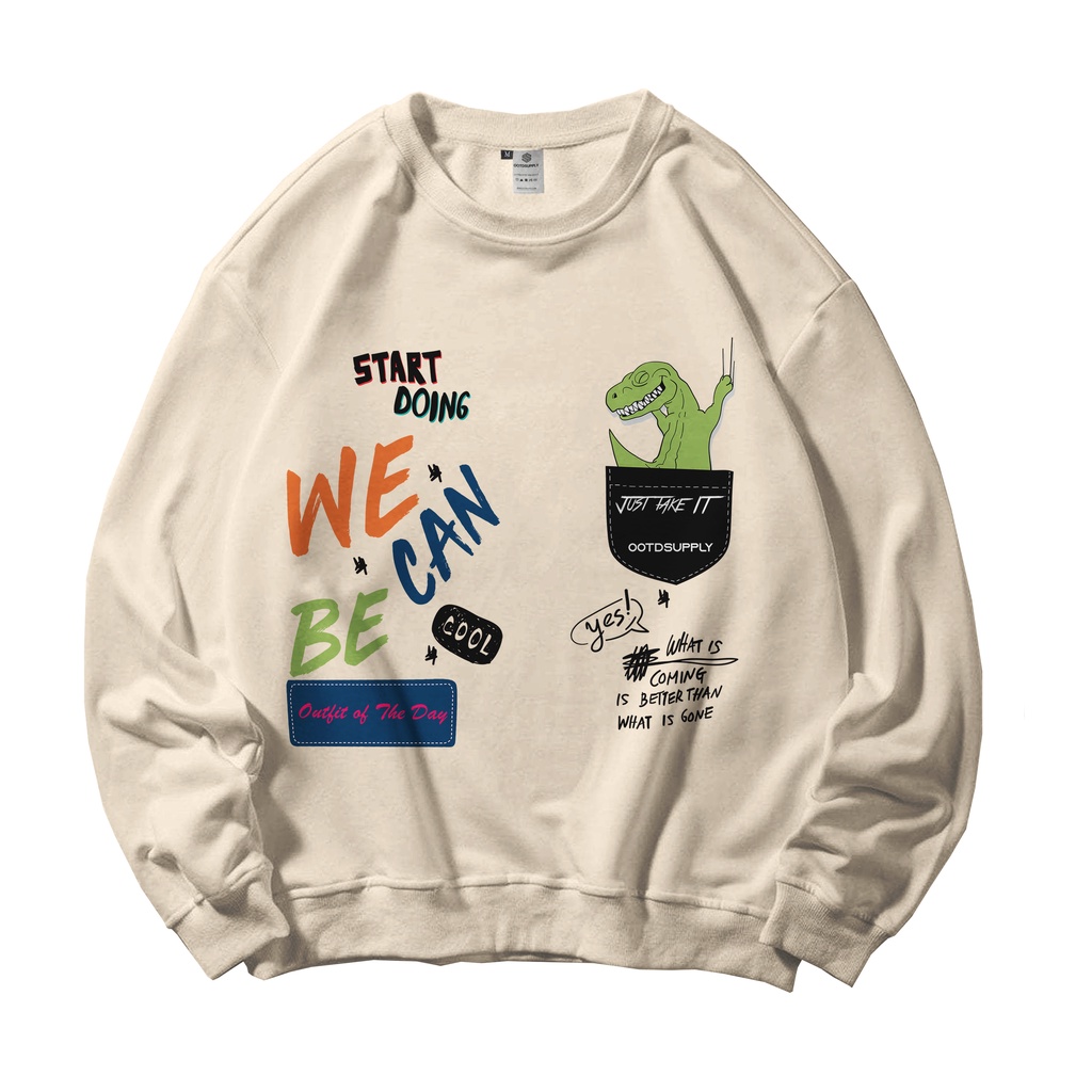 OOTDSUPPLY Crewneck T-rex Cream - Sweater Pria & Wanita