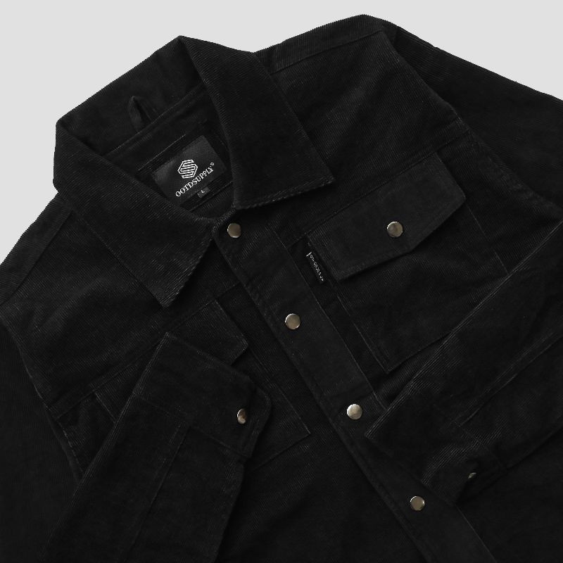 OOTDSUPPLY - Trucker Corduroy Jaket Black Navy l Jaket pria corduroi
