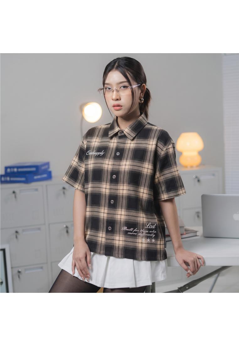 OOTDSUPPLY Kemeja Flannel Loser Embroidery Boxy Oversize | Workshirt Flannel Lengan Pendek Pria Wani