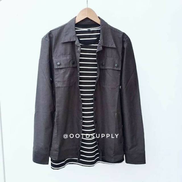 OOTDSUPPLY Jaket Trucker Canvas Abu Grey - Semi Parka - Jaket Canvas - Jaket Pria