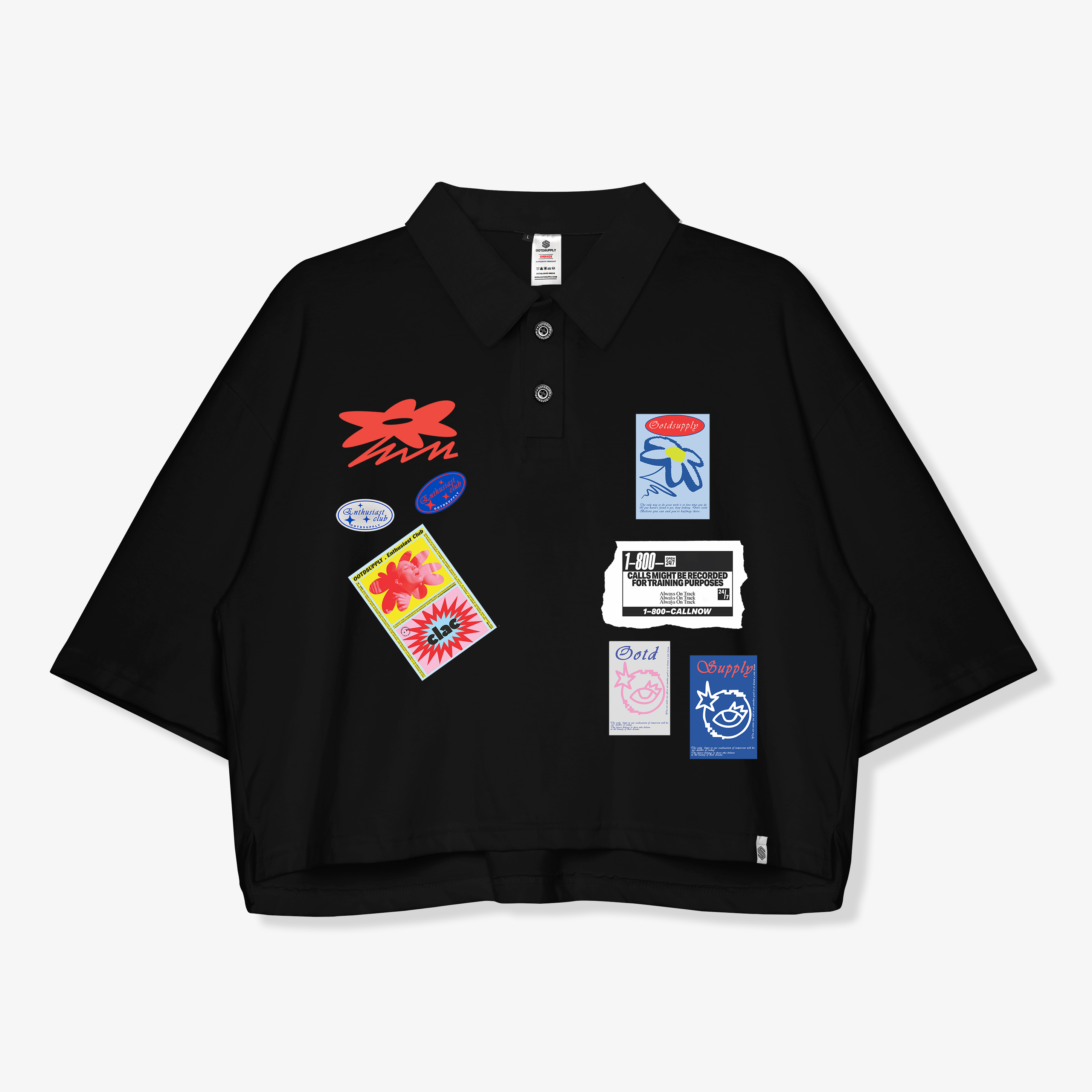 OOTDSUPPLY Oversize Polo Crop Shirt Discord Black & Dark Armyl Polo Crop Pria dan Wanita OVZ-CPS008