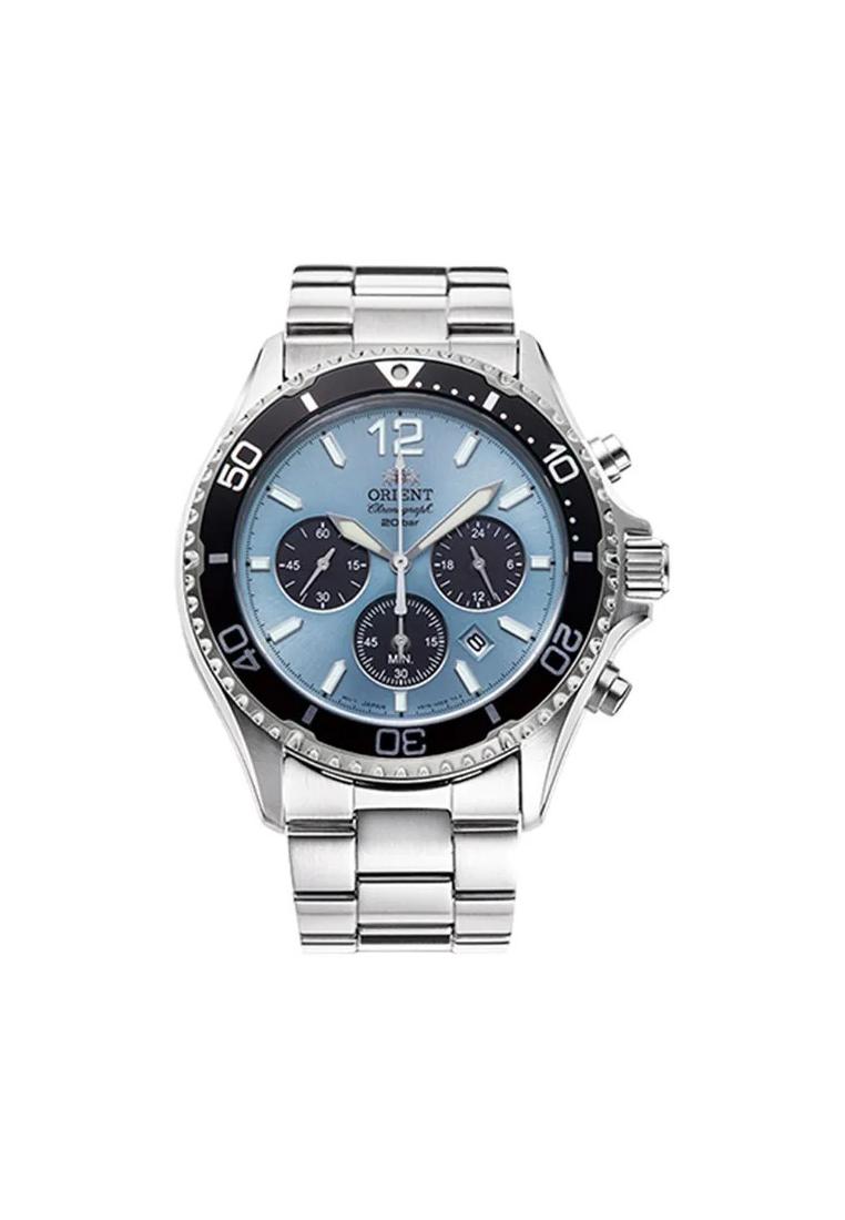 Orient Jam Tangan Pria Orient Sports RA-TX0206L Diver Mako Solar Chronograph Sky Blue Dial Metal Str