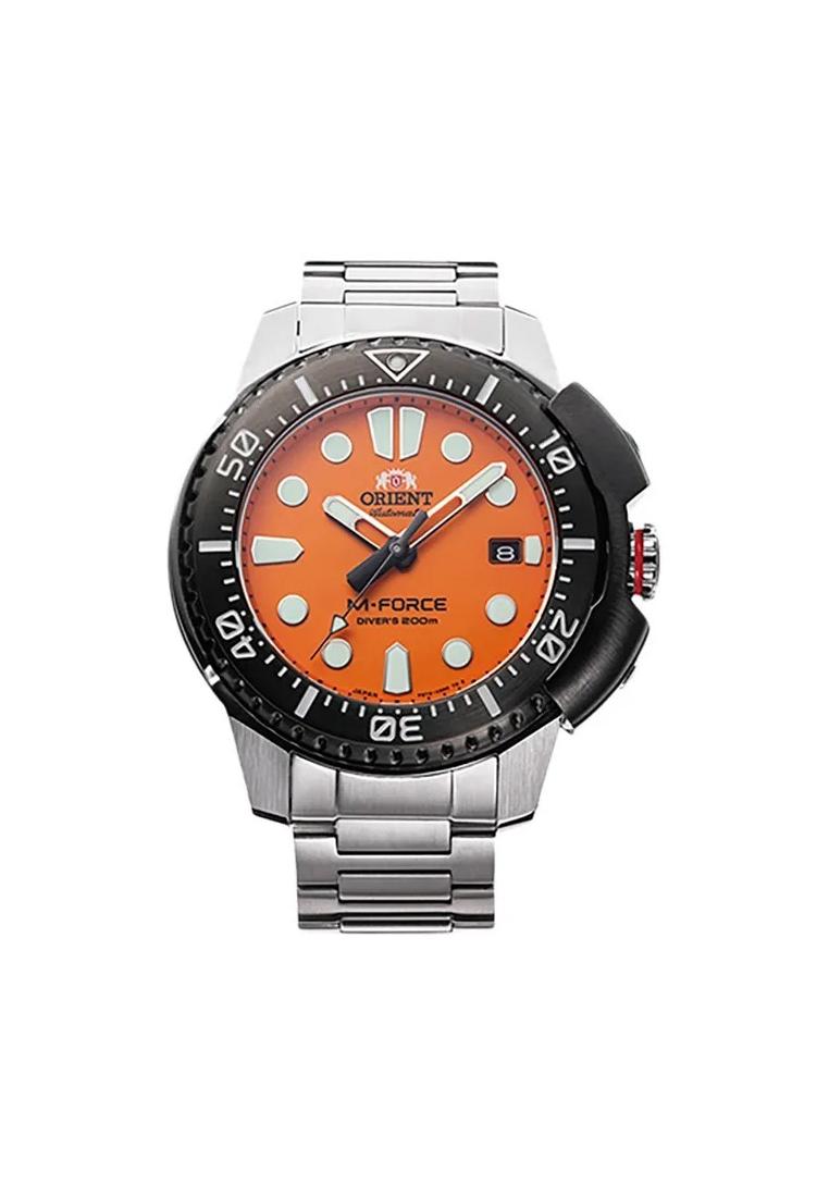 Orient Jam Tangan Pria Orient M-Force RA-AC0L08Y Orange Dial Stainless Steel Strap