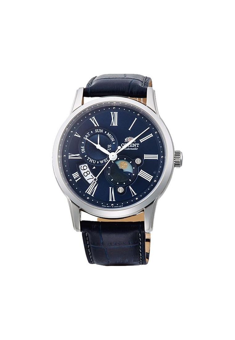 Orient Jam Tangan Pria Orient RA-AK0011D Automatic Sun & Moon Blue Leather Strap