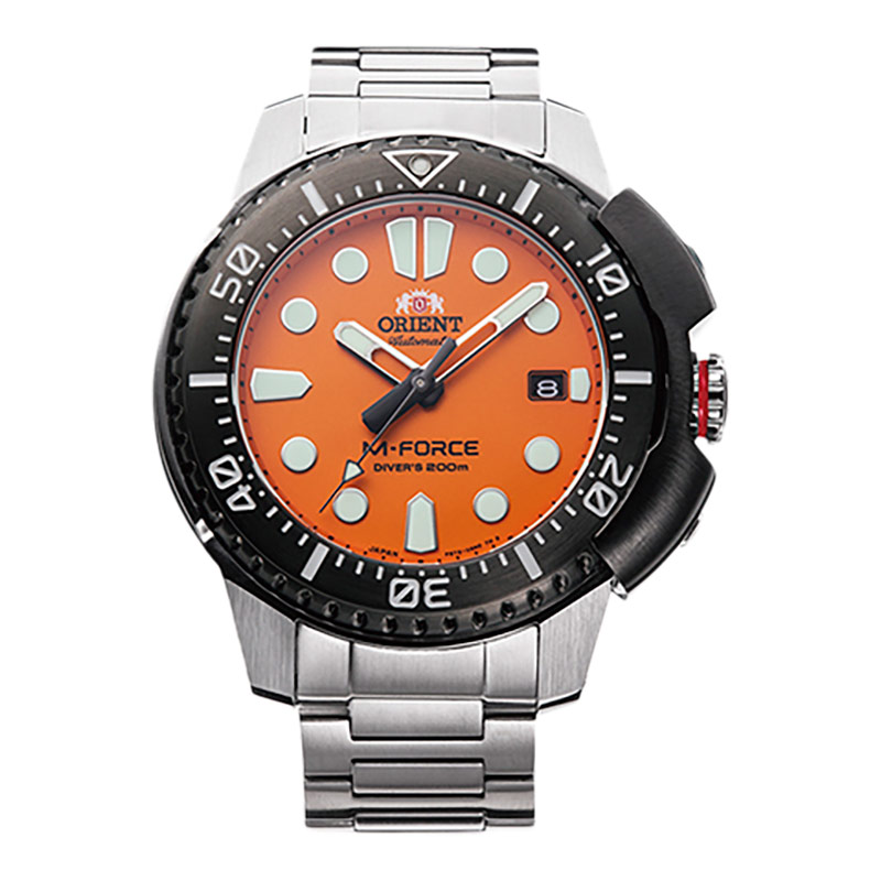 Orient Jam Tangan Pria Orient M-Force RA-AC0L08Y Orange Dial Stainless Steel Strap