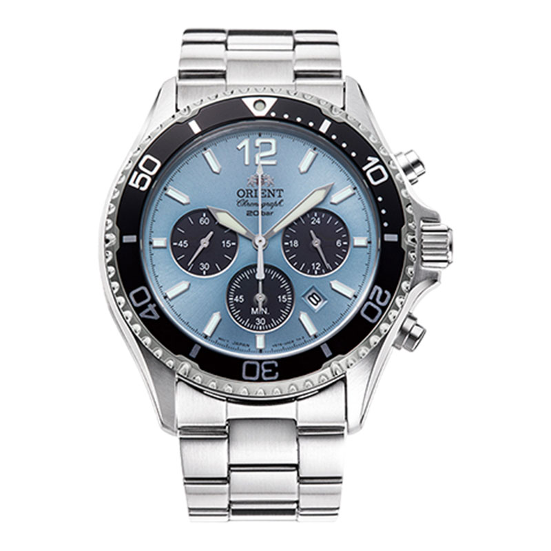 Orient Jam Tangan Pria Orient Sports RA-TX0206L Diver Mako Solar Chronograph Sky Blue Dial Metal Str
