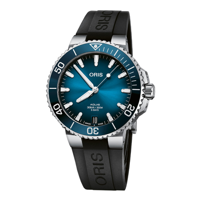 ORIS Jam Tangan Pria Oris Aquis 01-400-7769-4135-07-4-22-74FC Date Automatic Blue Dial Black Rubber 