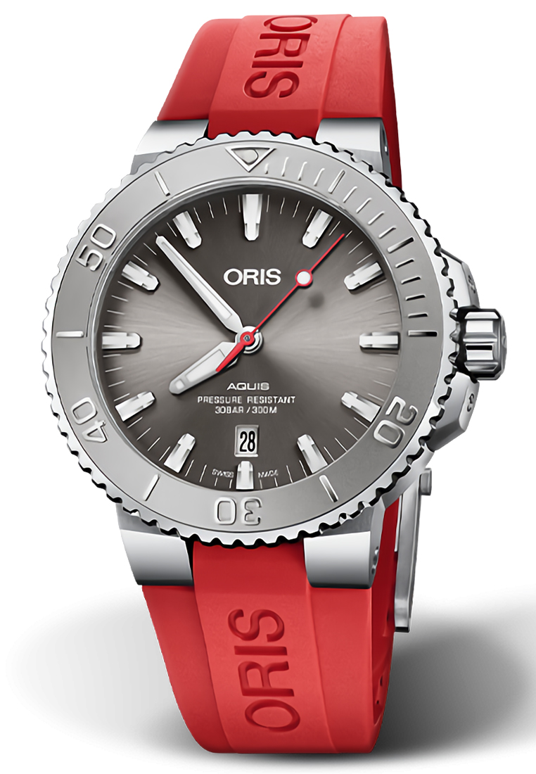 Oris Aquis - Jam Tangan Automatic Pria - Red Rubber Strap - 733 7730 4153
