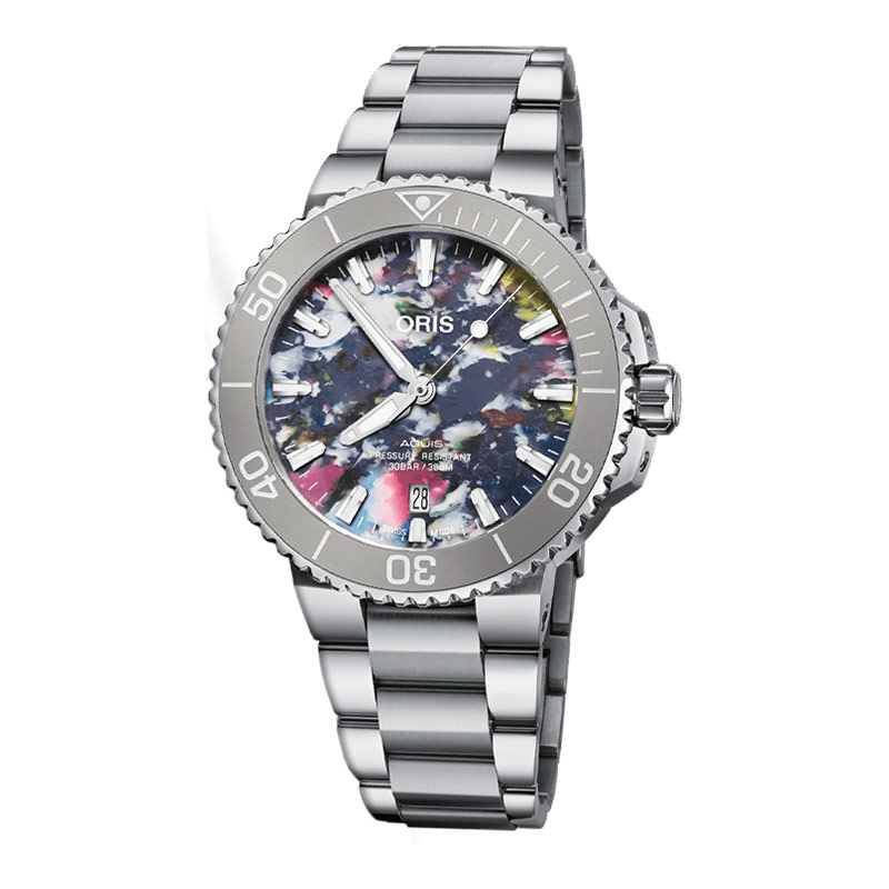 ORIS Jam Tangan Pria Oris Aquis 01-733-7766-4150-SET Date Upcycle Automatic Multi Color Dial Stainle