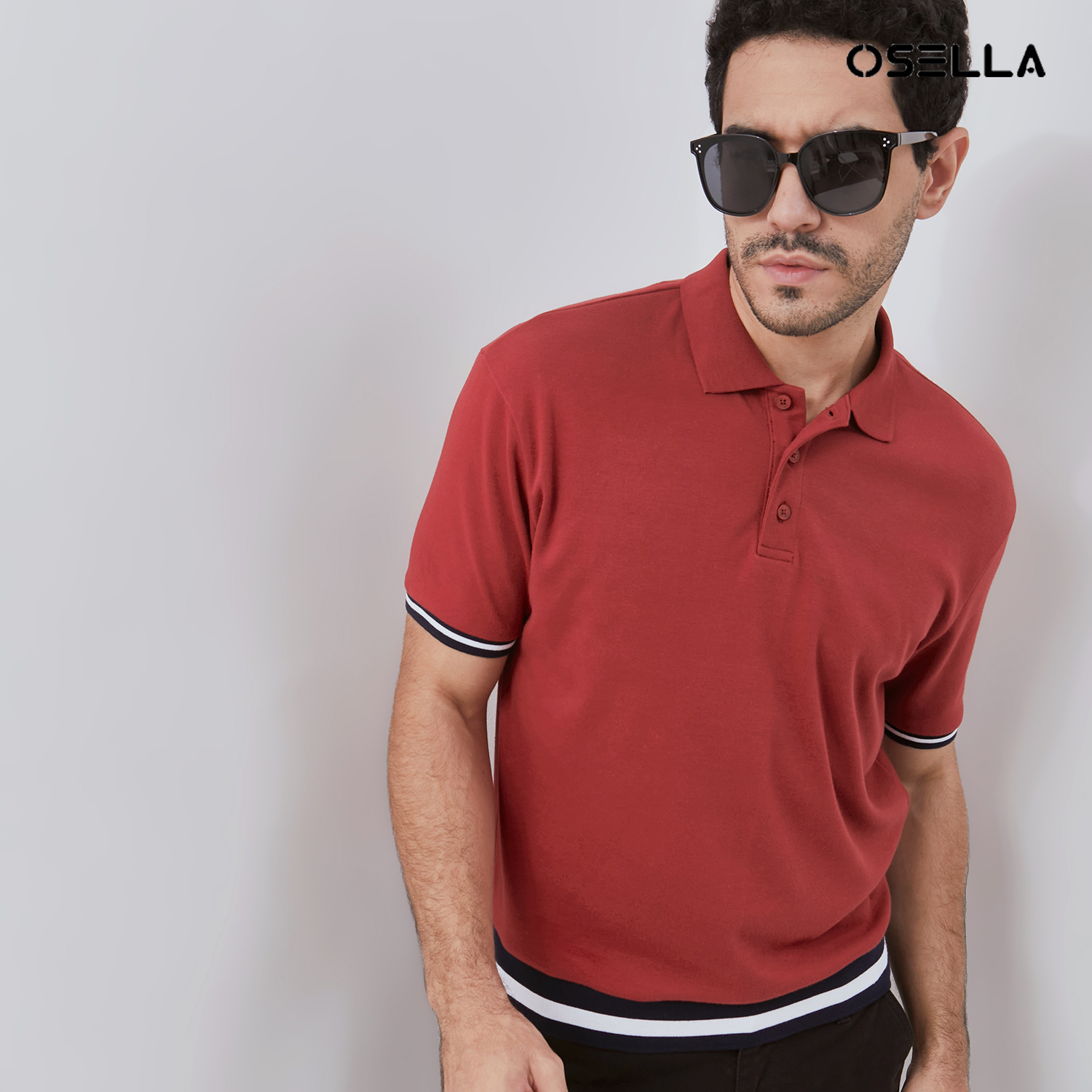 Osella [NEW] Osella Ronan Solid Polo With Contrast Stripe Rib In Maroon 2021500953 | Polo Shirt Pria