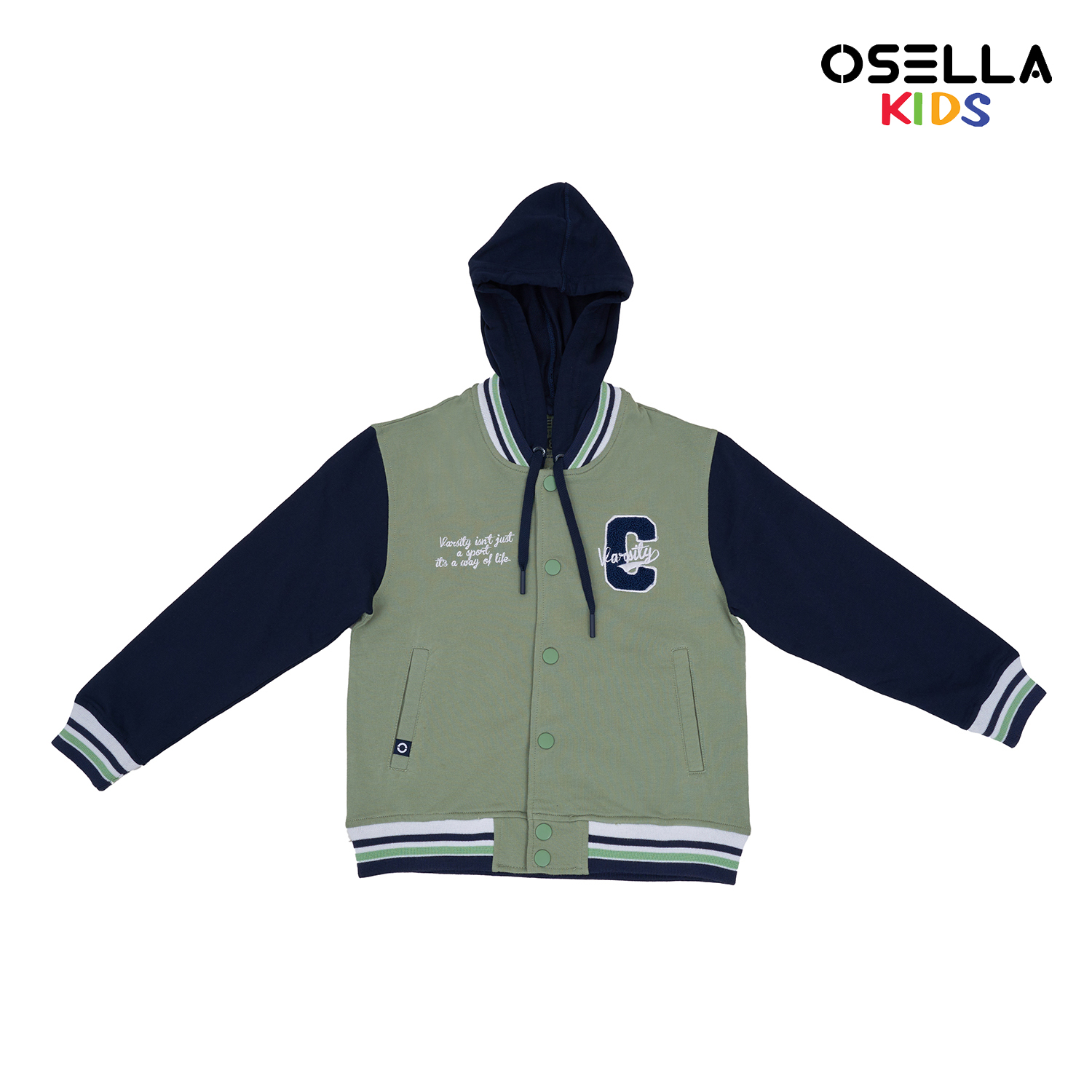 Osella Kids [NEW] Osella Removable Varsity Jacket Hoodie In Laurel Green And Navy 2262400319 | Jaket