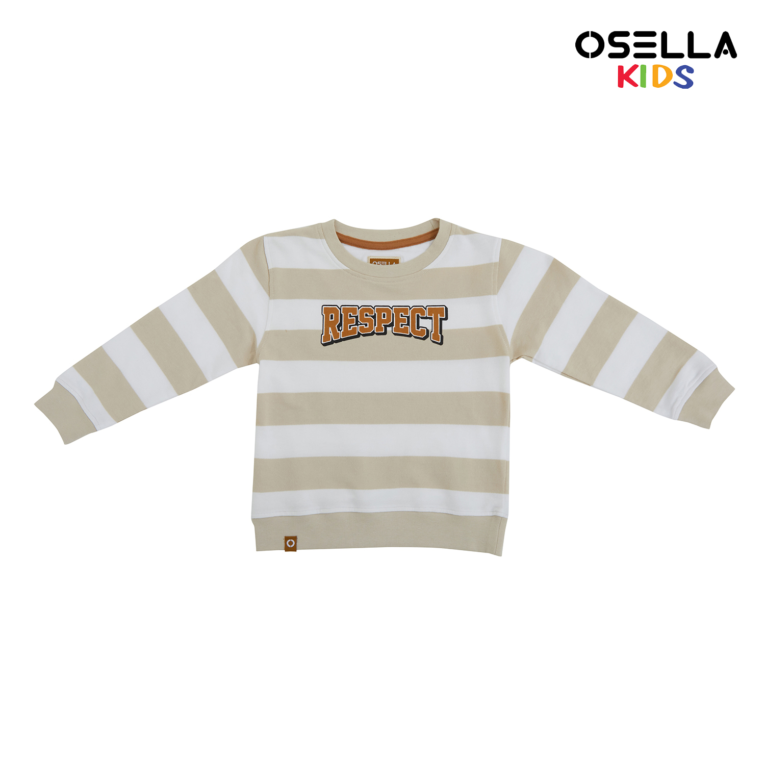 Osella Kids [New] Osella Adyan Long Sleeve Stripe Sweatshirt In Beige And White 2210500238 | Kaos An