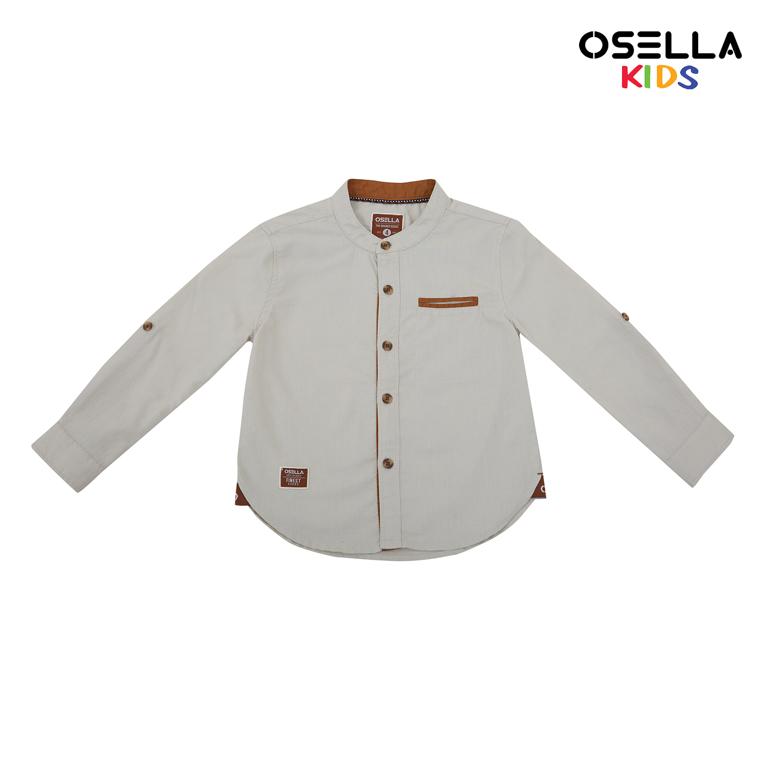 Osella Kids Osella Ripstop Stand Collar Shirt With Long Sleeves In Beige 2237520688 | Kemeja Lengan