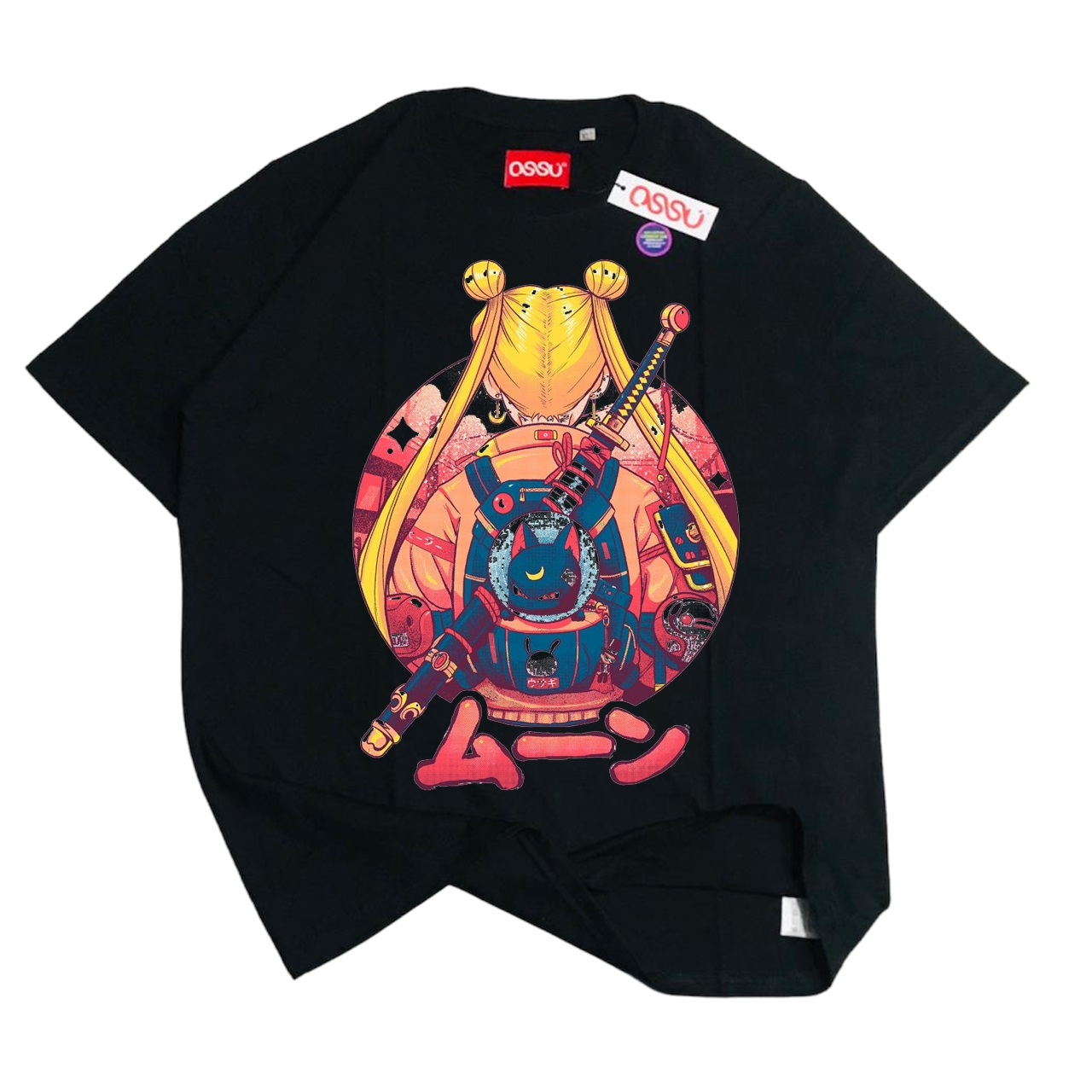Ossu Samurai Girl Black Tshirt