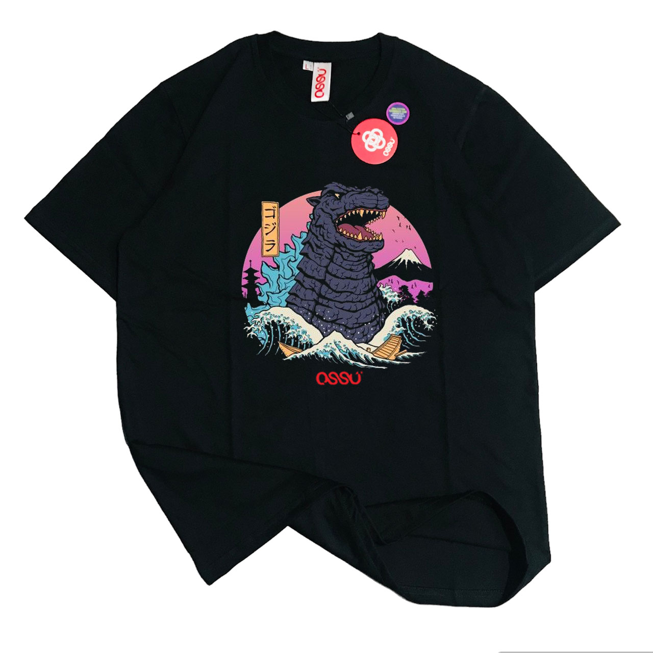Ossu Godzilla Printed Black Tshirt
