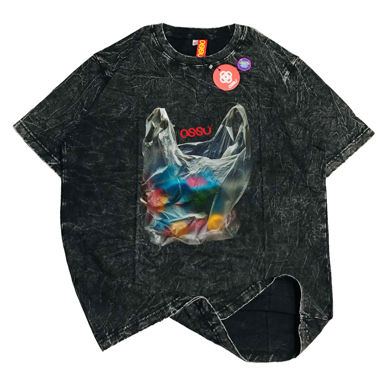 Ossu Plastic Bag Printed Black Washing Tshirt