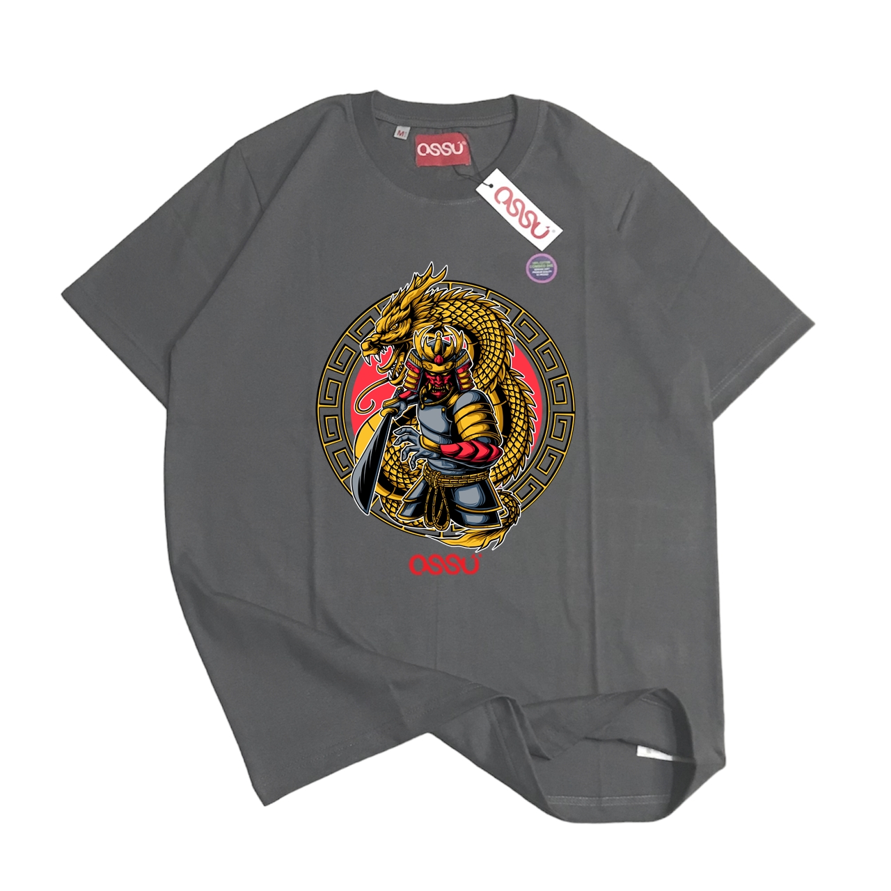 Ossu Dragon Samurai Grey Tshirt
