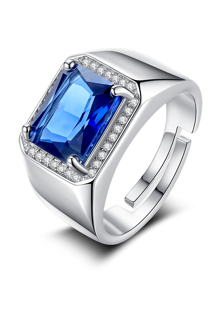 OVG Cincin Pria Original R002 Berlian Mewah Dilapisi Platinum Perhiasan Free Size Rings Cowok