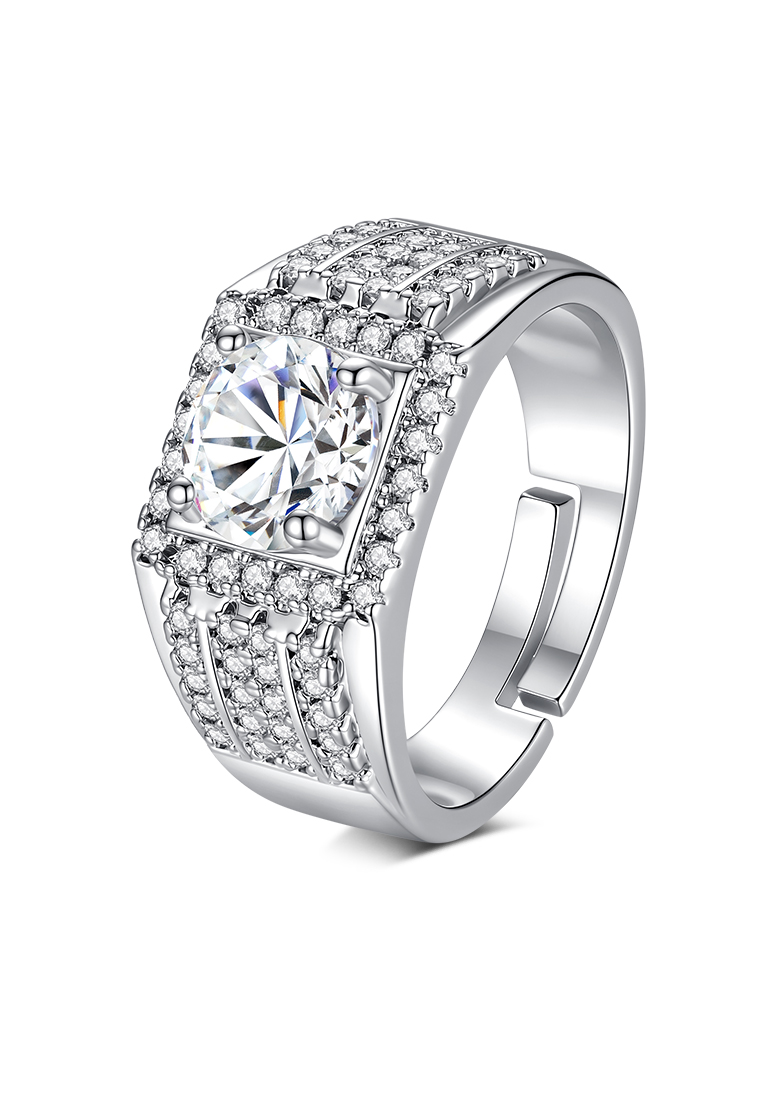 OVG Cincin Pria Silver Mewah Batu Zircon Besar Adjustable Luxury Fashion Elegan Rings R037