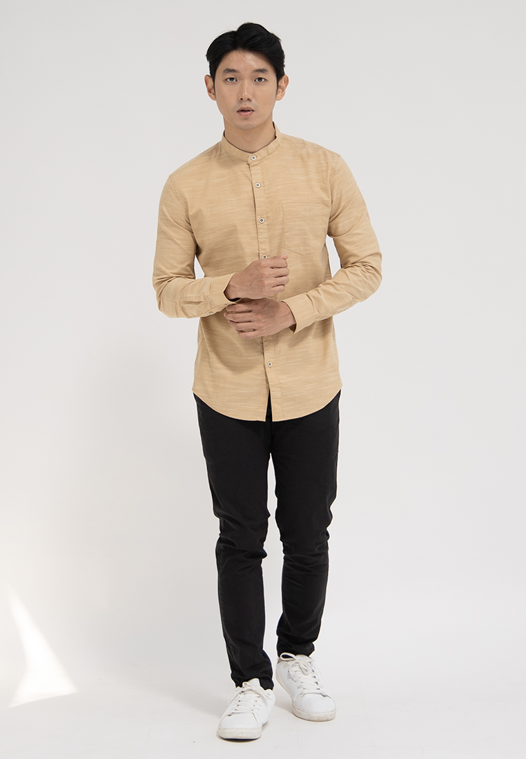 Oxcon Kemeja collarless koko Slub mustard OXCON twotone mustard
