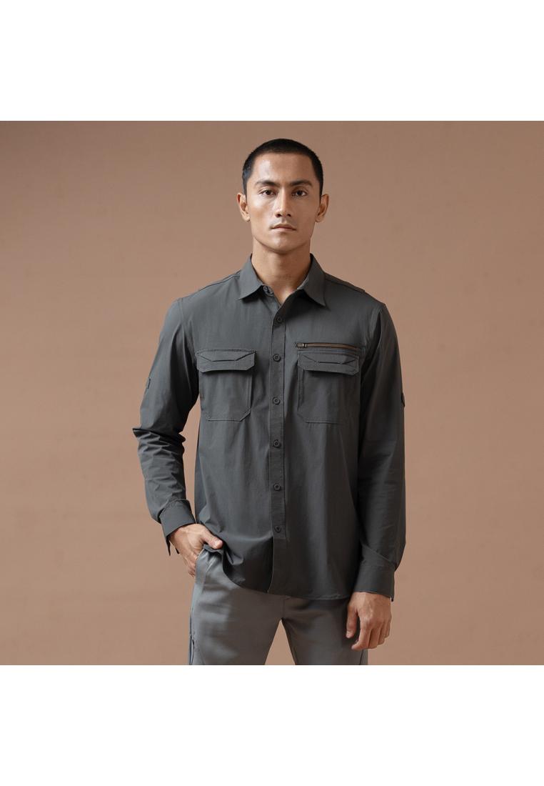 OXCON OUTPLAY Kemeja Panjang Work Shirt Tactical Outdoor Wander Stretch Nylon Dark Titanium