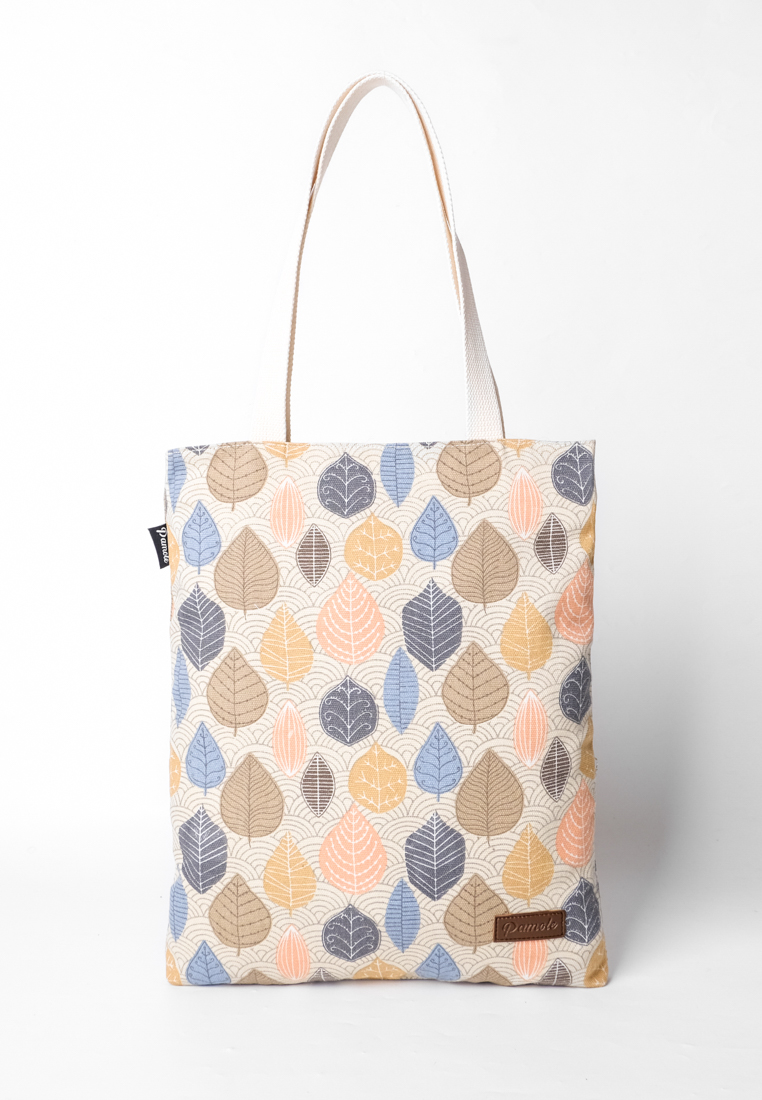 Pamole Tote Bag Wanita Bahan Kanvas Motif Penutup Resleting - Betel Leaf