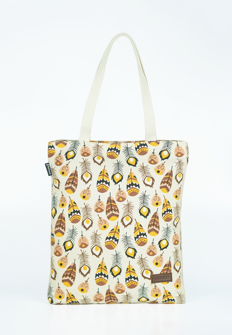 Pamole Tote Bag Bahan Kanvas Penutup Resleting Motif Bulu