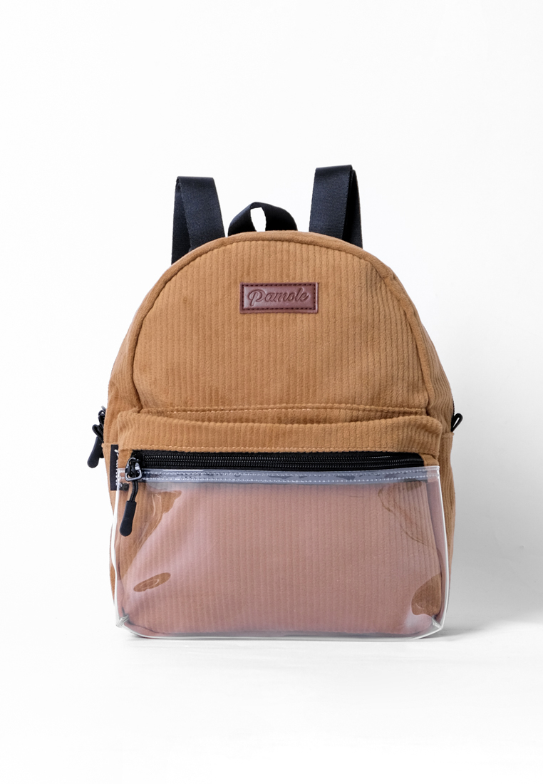 Pamole Tas Ransel Wanita Bahan Corduroy Penutup Resleting Celine Series Coklat Tua