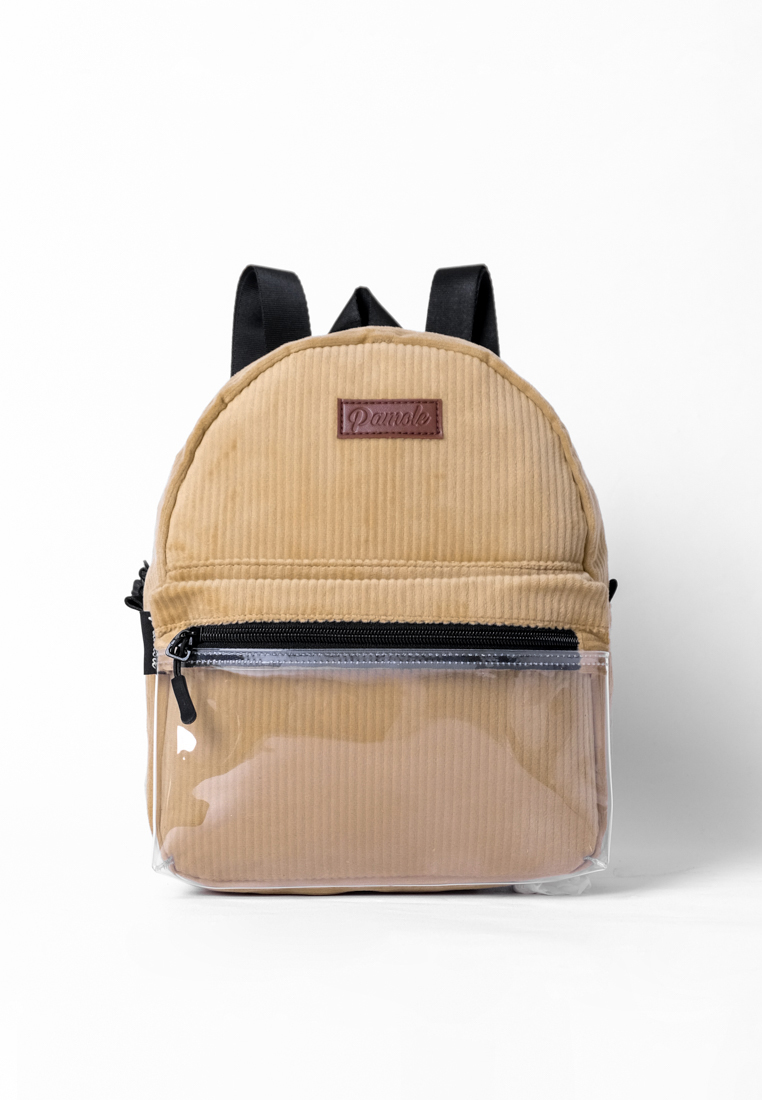 Pamole Tas Ransel Wanita Bahan Corduroy Penutup Resleting Celine Series Coklat Muda