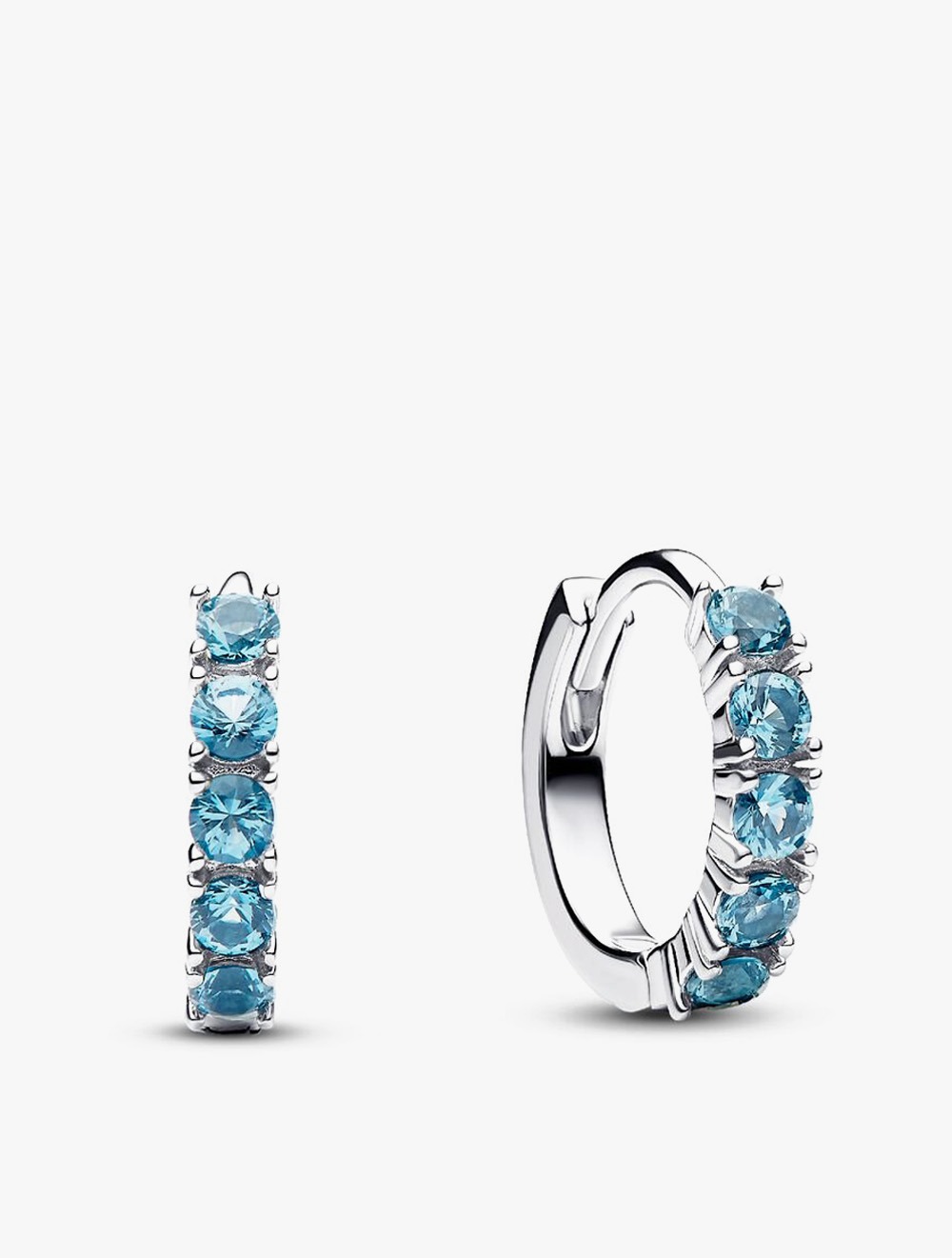 PANDORA Sterling silver huggie earrings with aquamarine blue crystal