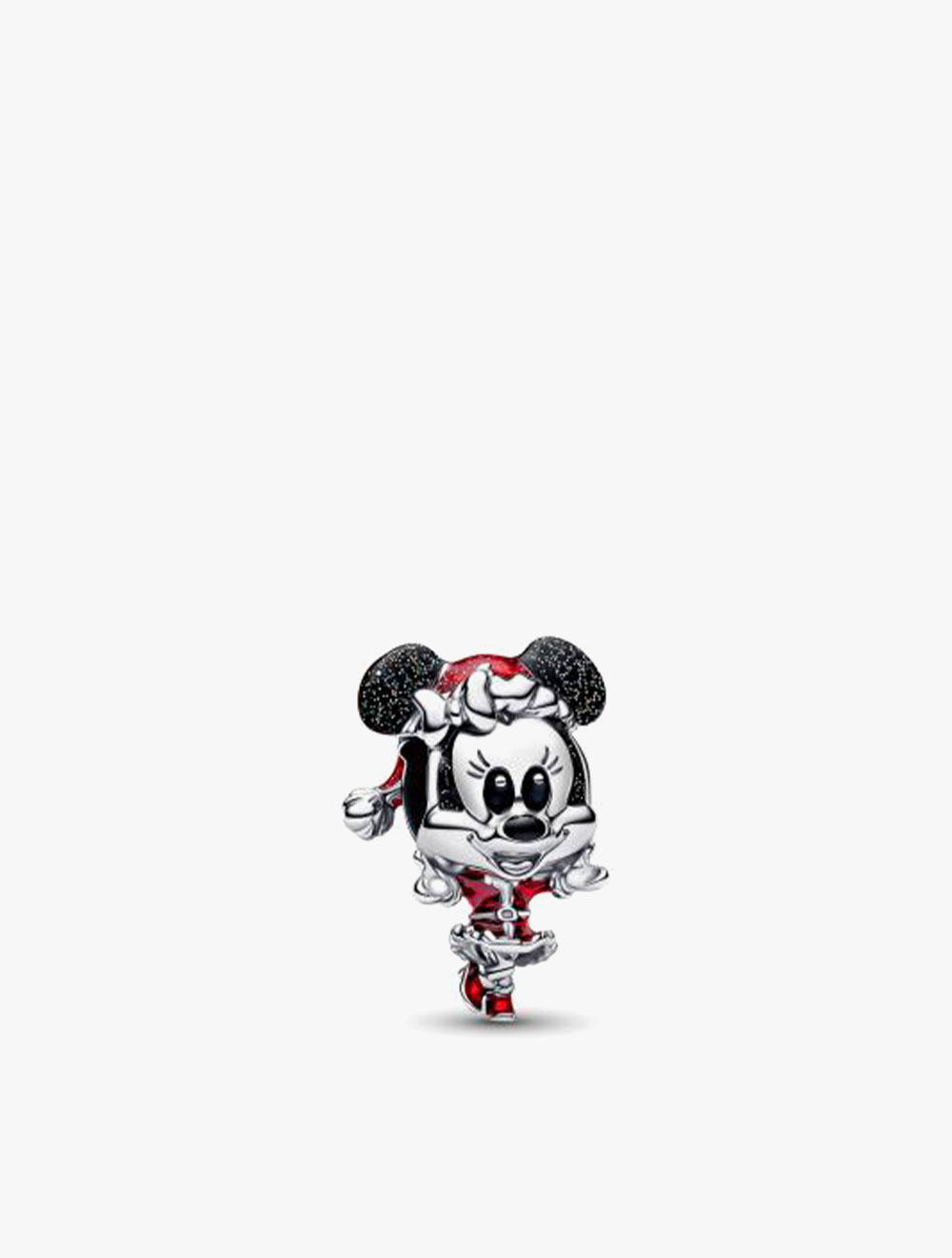PANDORA Disney Minnie Mouse Sterling Silver Charm with Glitterry Black and Red Enamel