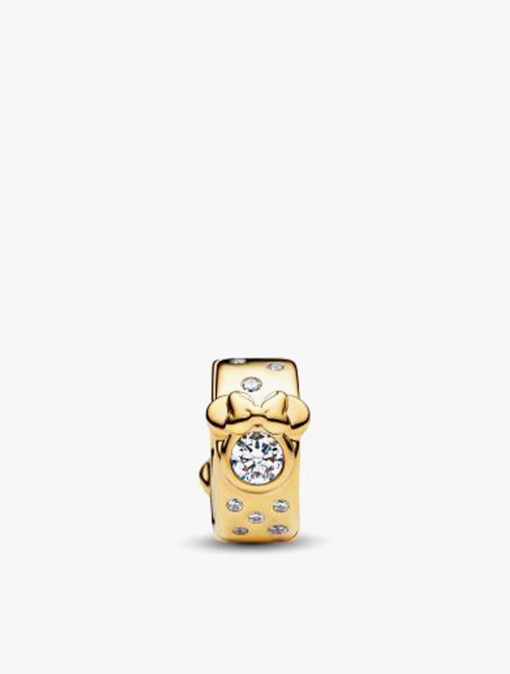 PANDORA Disney Mickey and Minnie Mouse 14k Gold-Plated Clip with Clear Cubic Zirconia and Silicone G
