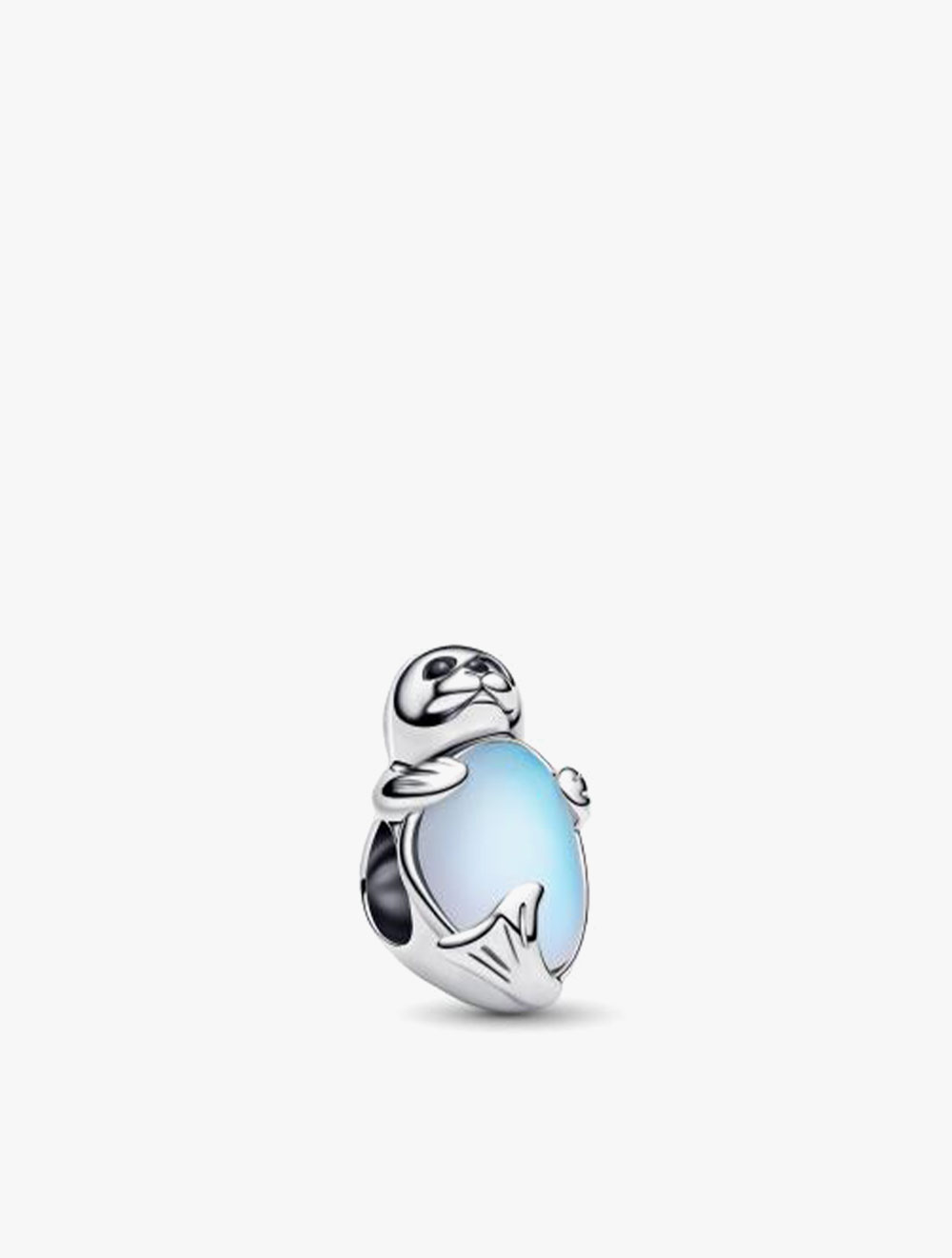PANDORA Seal Sterling Silver Charm with Black Crystal, Black Enamel and Moonstone Iridescent Glass