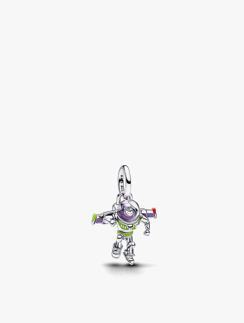 PANDORA Disney Toy Story Buzz Lightyear Sterling Silver Dangle with Red, Purple, Green Enamel and Tr