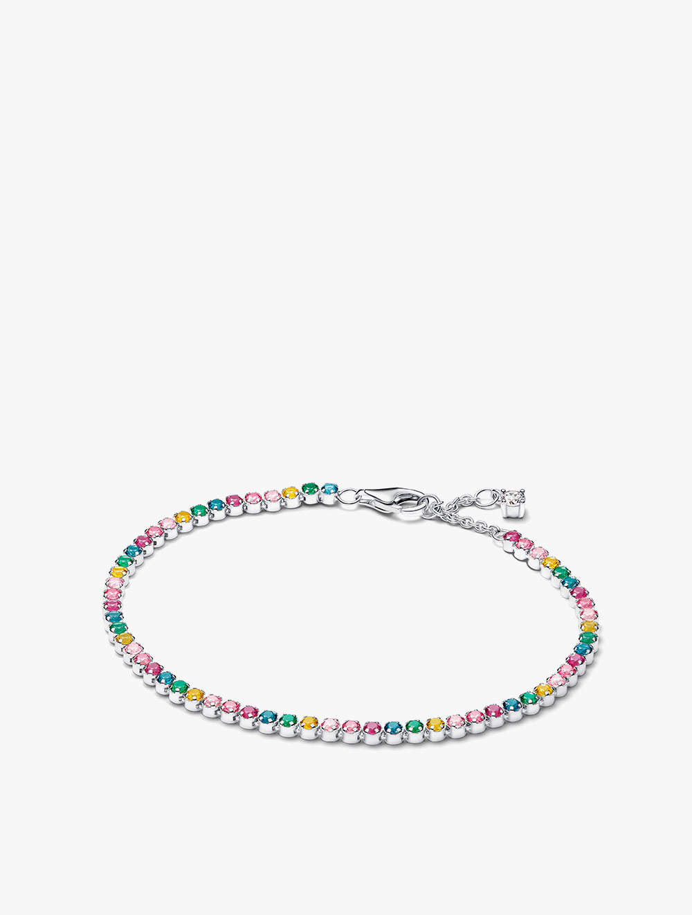 PANDORA Sterling Silver Tennis Bracelet with Yellow, Blue, Phlox Pink, Green Crystal, Pink, Clear an
