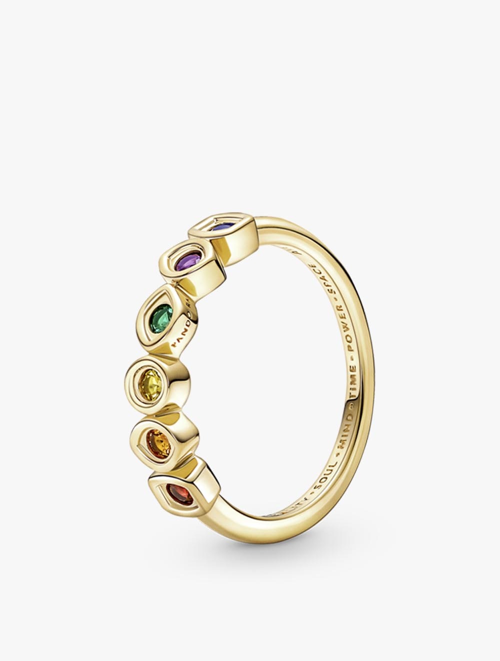PANDORA Marvel infinity 14 gold-plated ring with royal green, royal blue, salsa red, royal purple, h
