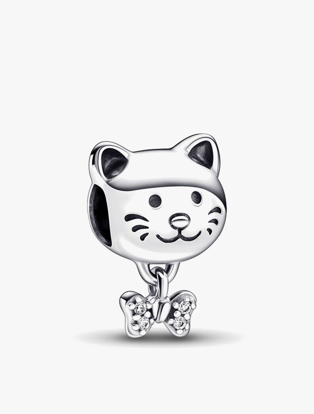 PANDORA Cat sterling silver charm with clear cubic zirconia