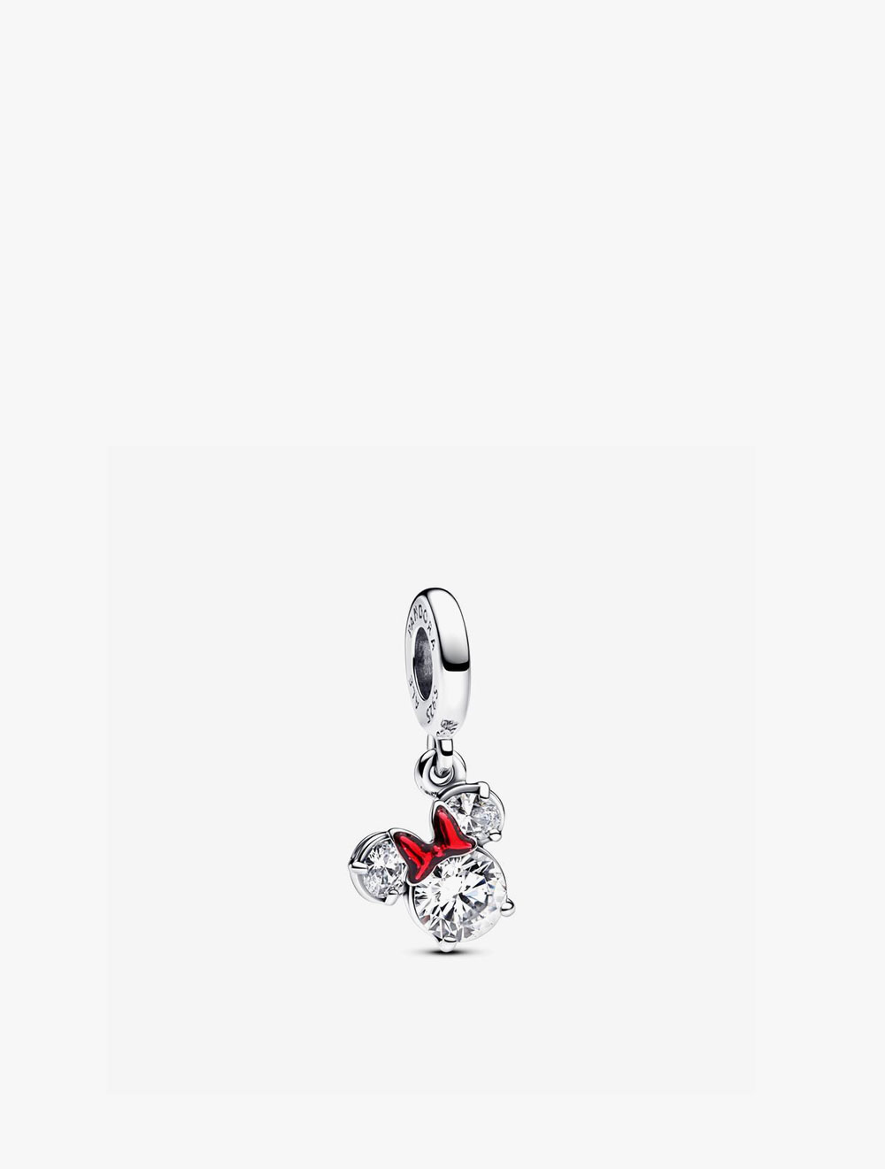 PANDORA Disney Minnie Mouse sterling silver dangle with clear cubic zirconia and holo glittery red c