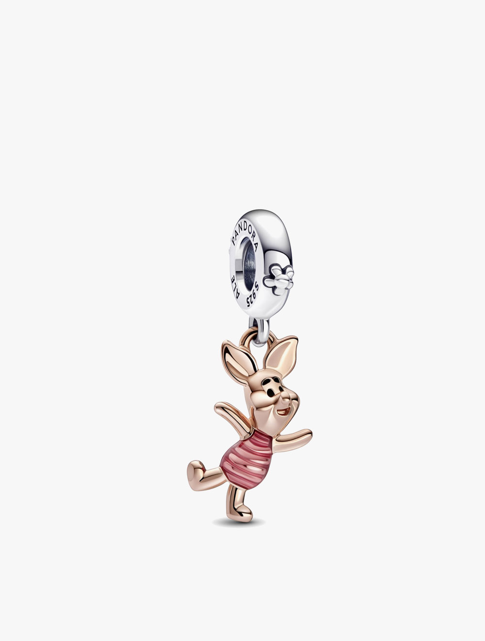PANDORA Disney Piglet sterling silver and 14k rose gold-plated dangle with transparent pink and blac