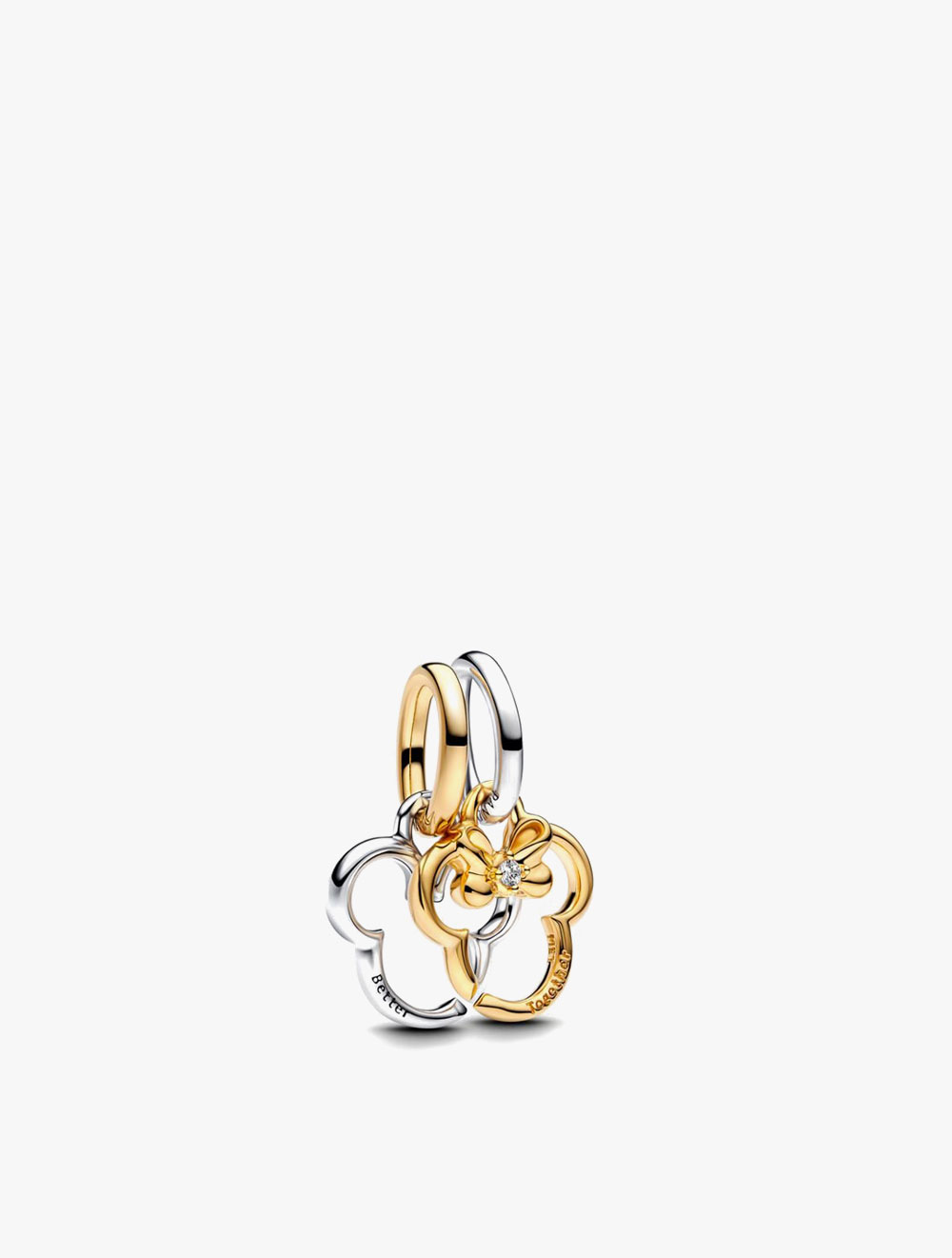 PANDORA Disney Mickey and Minnie Mouse sterling silver and 14k gold-plated splittable dangle with cl