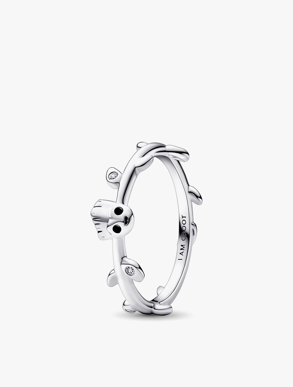 PANDORA Marvel Baby Groot sterling silver ring with clear cubic zirconia and black enamel