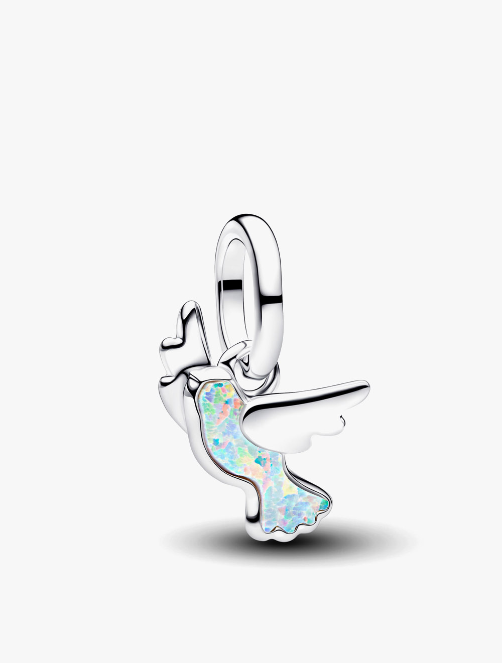 PANDORA Dove sterling silver mini dangle with white lab-created opal