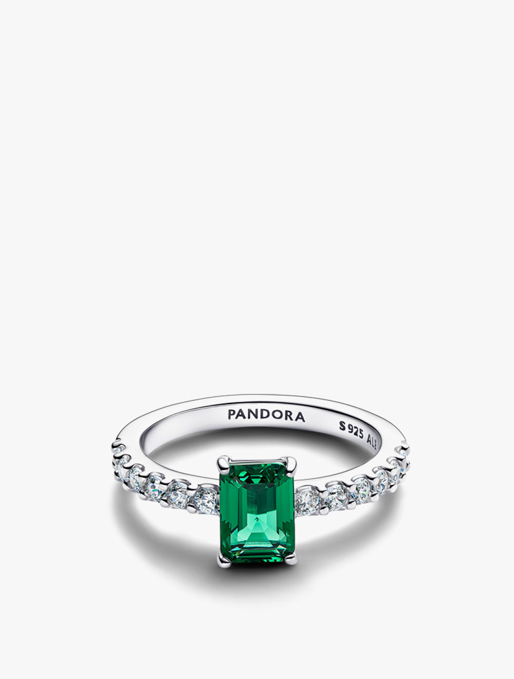 PANDORA Sterling silver ring with royal green crystal and clear cubic zirconia