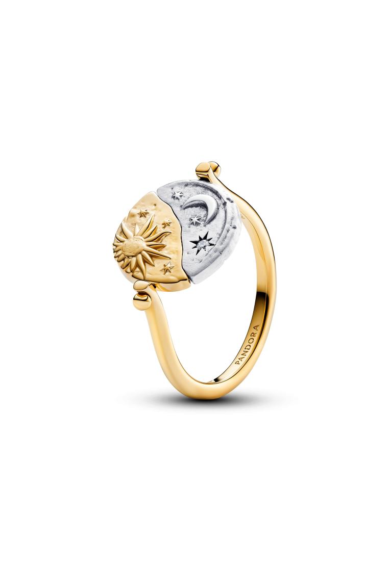 PANDORA Sun and moon sterling silver and 14k gold-plated spinnable ring with clear cubic zirconia