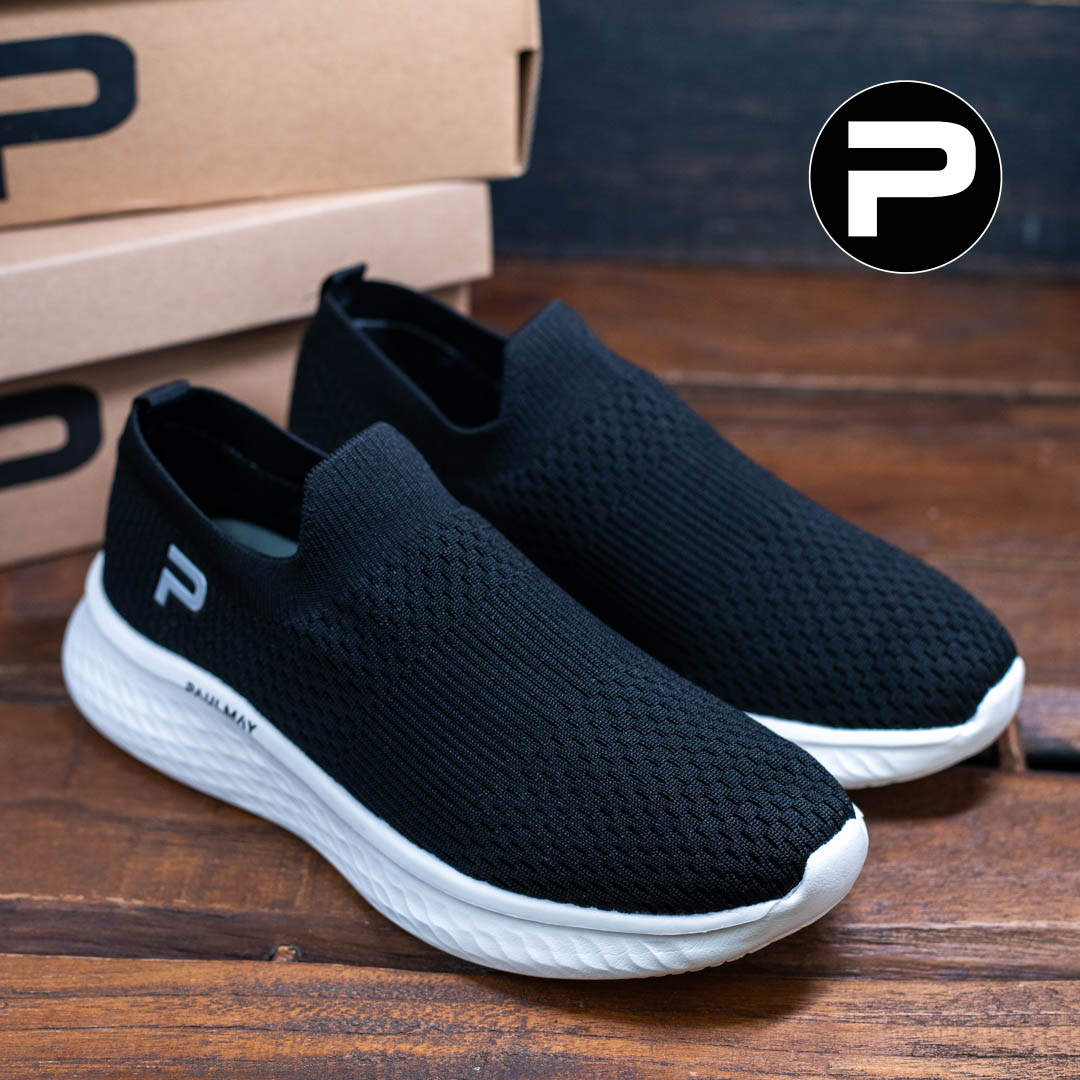 PAULMAY - Sepatu Slip On Running Pria Go Walk Black White